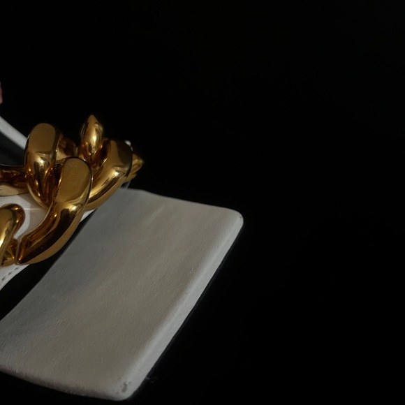 Versace White Heels with Gold Chain Detail - Picture 4 of 7